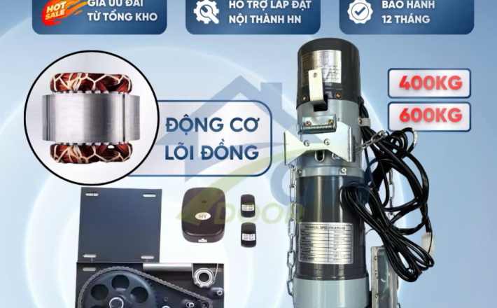 Motor Cửa Cuốn 400-600KG Chân Chụm Lõi Đồng